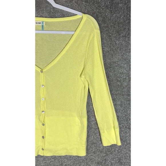 Old Navy Waffle Knit Button Up V-Neck Top Womens Size Small Neon Yellow - Picture 5 of 10